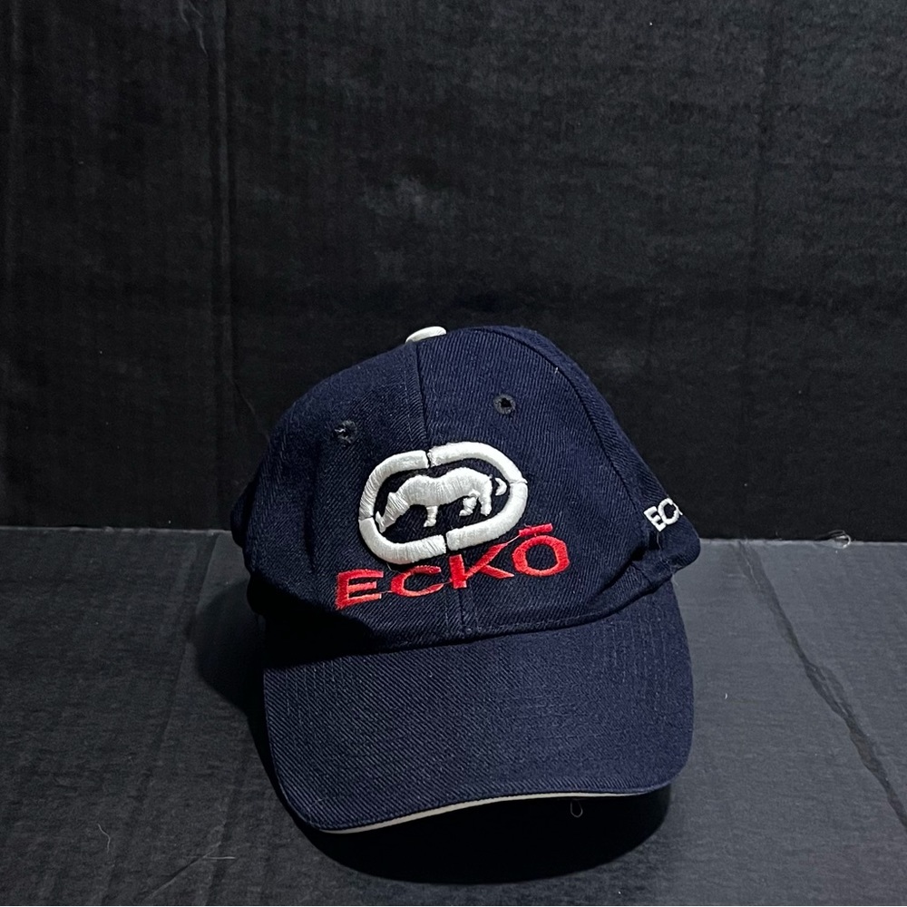 VINTAGE Ecko Hat Cap Mens Strapback Blue 90s Hip Hop Rap Ryno Logo Classic Retro